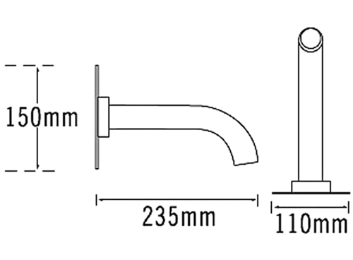 Technical image of Tre Mercati Milan Wall Mounted Bath Spout (Chrome).