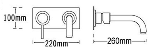 Technical image of Tre Mercati Milan Wall Mounted Bath Filler Tap (260mm Spout, Matt Black).