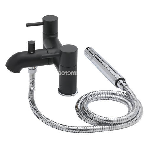 Example image of Tre Mercati Milan Pillar Bath Shower Mixer Tap With Kit (Matt Black).