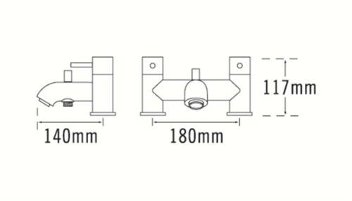Technical image of Tre Mercati Milan Pillar Bath Shower Mixer Tap With Kit (Matt Black).