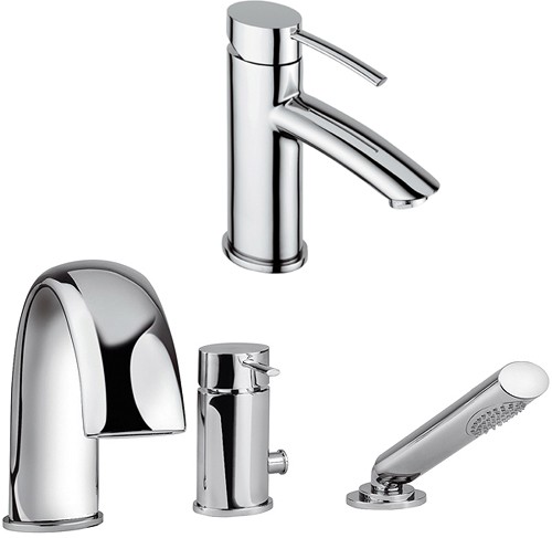 Larger image of Tre Mercati Bella 3 Hole Bath Shower Mixer & Basin Tap Set (Chrome).