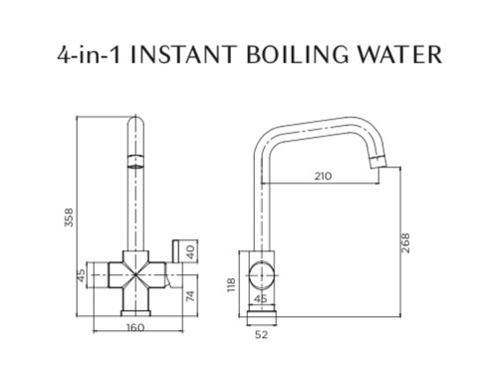 Technical image of Tre Mercati Boiling Taps 4-In-1 Boiling, Drinking, Hot & Cold Water Tap (M Black).