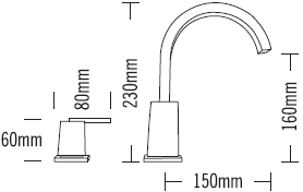 Technical image of Tre Mercati Mr Darcy 3 Hole Basin & 3 Hole Bath Filler Tap Set (Chrome).