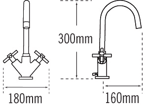 Technical image of Tre Mercati Erin Bath Filler & Basin Tap Set (Chrome).