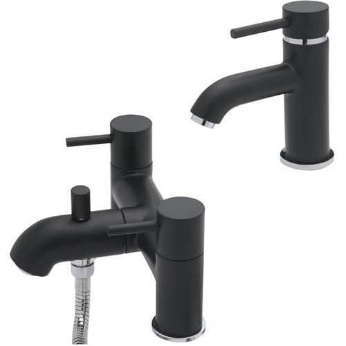 Larger image of Tre Mercati Milan Mono Basin & Pillar Bath Shower Mixer Tap Pack (Matt Black).