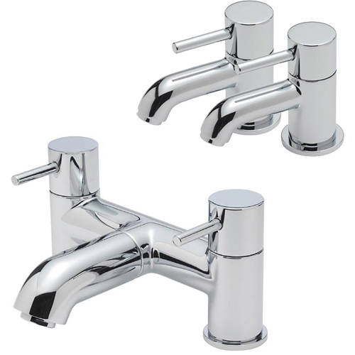 Larger image of Tre Mercati Milan Basin Taps & Pillar Bath Filler Tap Pack (Chrome).