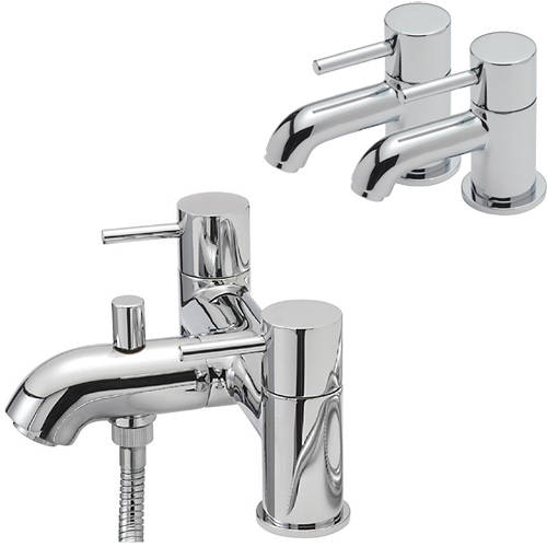 Larger image of Tre Mercati Milan Basin Taps & Bath Shower Mixer Tap Pack (Chrome).