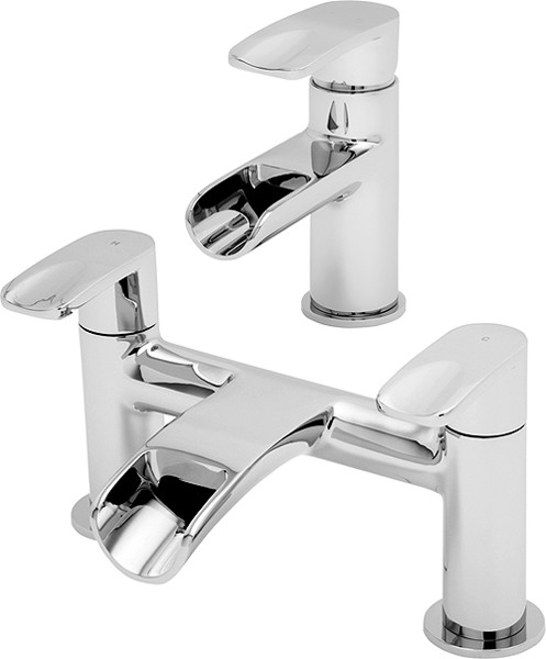 Larger image of Tre Mercati Ora Waterfall Basin & Bath Filler Tap Set (Chrome).