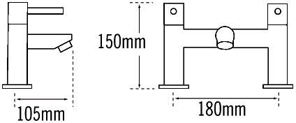 Technical image of Tre Mercati Poppy Bath Filler & Basin Tap Set (Chrome).