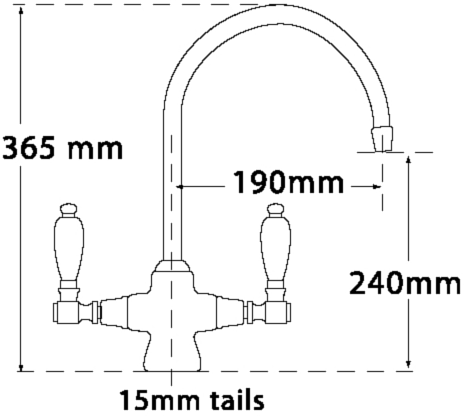 Technical image of Tre Mercati Kitchen Series 900 Lever Dual Flow Kitchen Tap (Chrome).