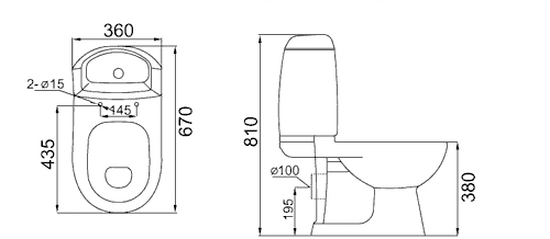 Technical image of Thames Modern Comet four piece bathroom suite with 1 tap hole basin.