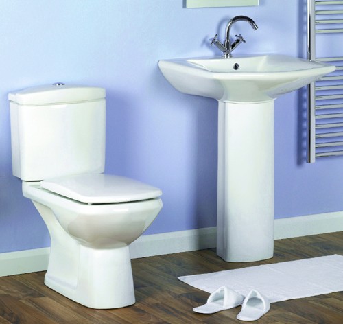 Larger image of Thames Square designer four piece bathroom suite with 1 tap hole basin.
