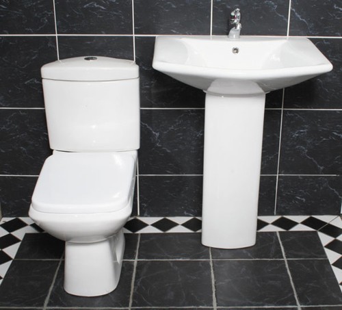 Example image of Thames Square designer four piece bathroom suite with 1 tap hole basin.