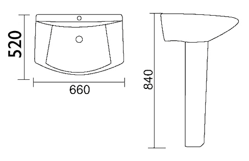 Technical image of Thames Square designer four piece bathroom suite with 1 tap hole basin.