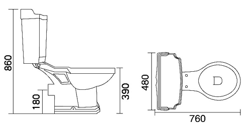 Technical image of Thames Traditional four piece bathroom suite with 1 tap hole basin.