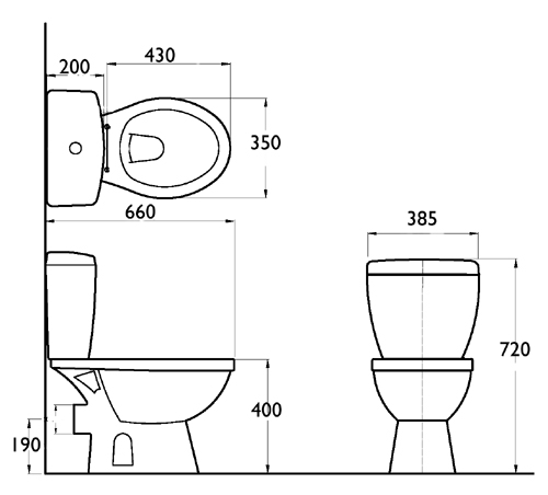 Technical image of Thames Modern value four piece bathroom suite with 1 tap hole basin.