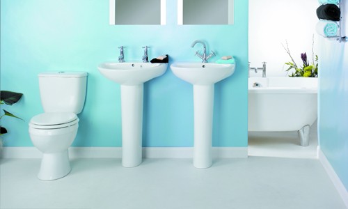 Example image of Thames Modern value four piece bathroom suite with 2 tap hole basin.