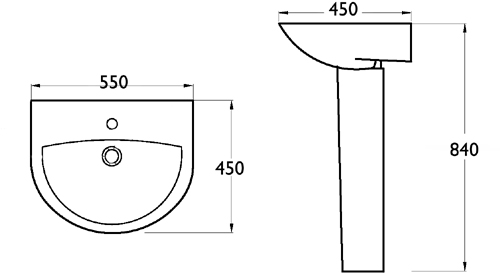 Technical image of Thames Modern value four piece bathroom suite with 2 tap hole basin.