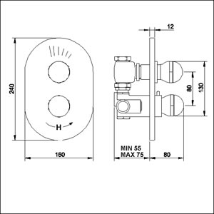 Technical image of Jupiter Twin concealed thermostatic shower valve