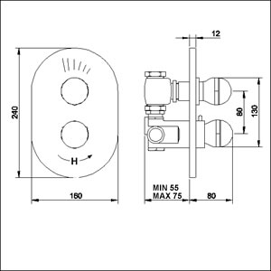 Technical image of Jupiter Twin concealed thermostatic shower valve