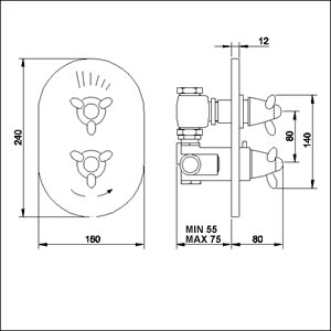 Technical image of Neptune Twin concealed thermostatic shower valve