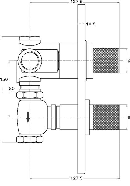 Technical image of Monet Thermostatic Twin Shower Valve.