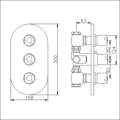 Technical image of Ultra Isla Triple concealed thermostatic shower valve