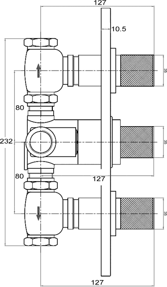 Technical image of Sensational Scope/ Scene Triple thermostatic valve + slide rail & jets