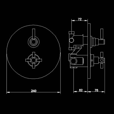 Technical image of Hudson Reed Tec Twin concealed thermostatic shower valve with diverter