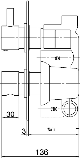 Technical image of Hudson Reed Tec Twin concealed thermostatic shower valve with diverter