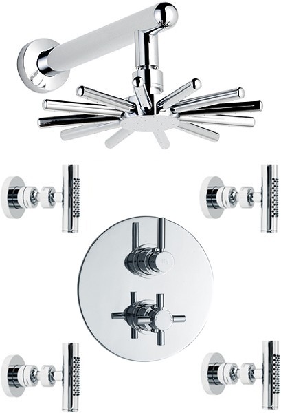 Larger image of Hudson Reed Tec 3/4" Twin Thermostatic Shower Valve, Diverter, Head & Jets.