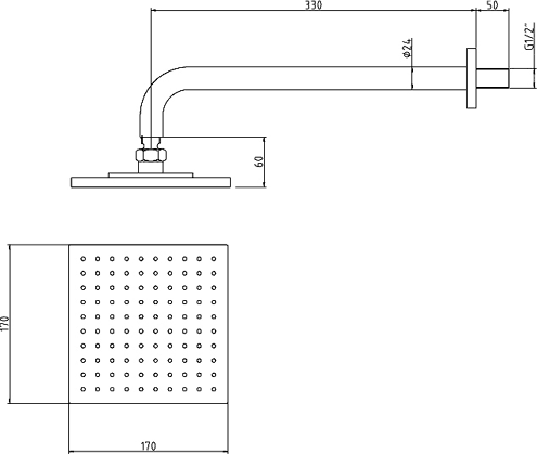 Technical image of Hudson Reed Tec Twin Thermostatic Shower Valve, Diverter, Head & Slide Rail.