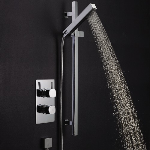 Example image of Hudson Reed Kia Twin Thermostatic Shower Valve, Slide Rail & Handset.