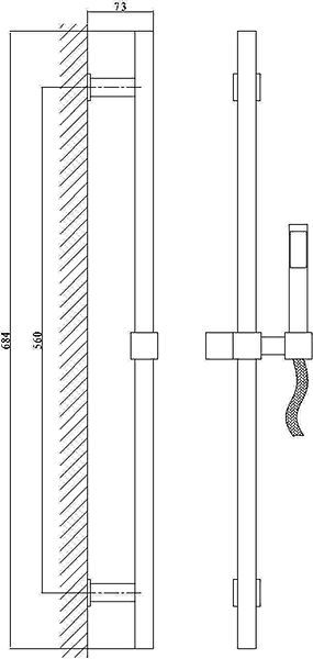 Technical image of Hudson Reed Kia Twin Thermostatic Shower Valve, Slide Rail & Handset.