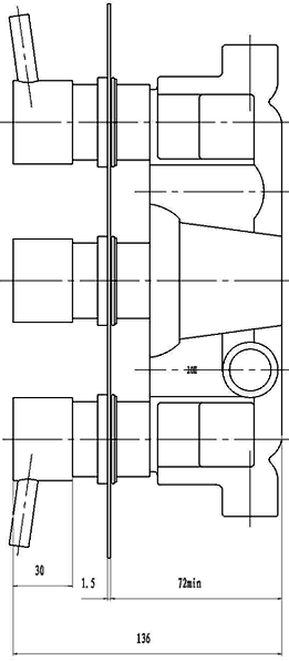 Technical image of Hudson Reed Kia Triple concealed thermostatic shower valve.