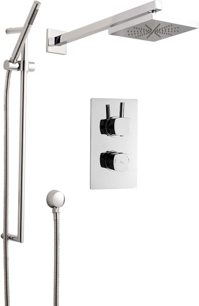 Larger image of Hudson Reed Kia Twin Thermostatic Shower Valve, Diverter, Head & Slide Rail.