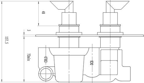 Technical image of Hudson Reed Xeta Twin Concealed Thermostatic Shower Valve With Diverter.