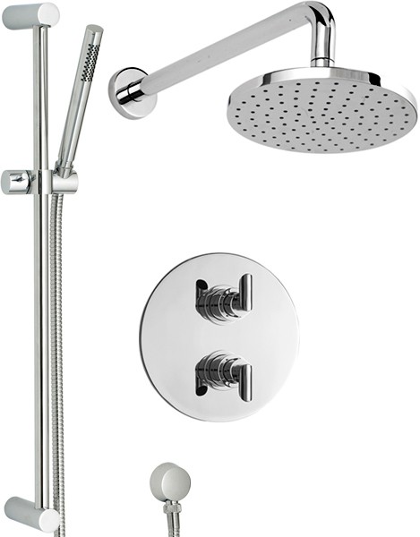 Larger image of Hudson Reed Xeta Twin Thermostatic Shower Valve, Diverter, Head & Slide Rail.