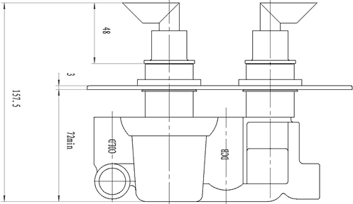 Technical image of Hudson Reed Xeta Twin Thermostatic Shower Valve, Diverter, Head & Slide Rail.