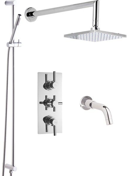 Larger image of Hudson Reed Tec Triple Thermostatic Shower Valve, Spout, Head & Slide Rail Kit.