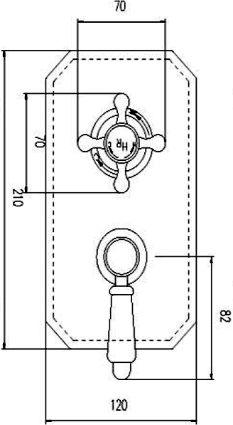 Technical image of Hudson Reed Traditional Traditional Twin Concealed Thermostatic Shower Valve.