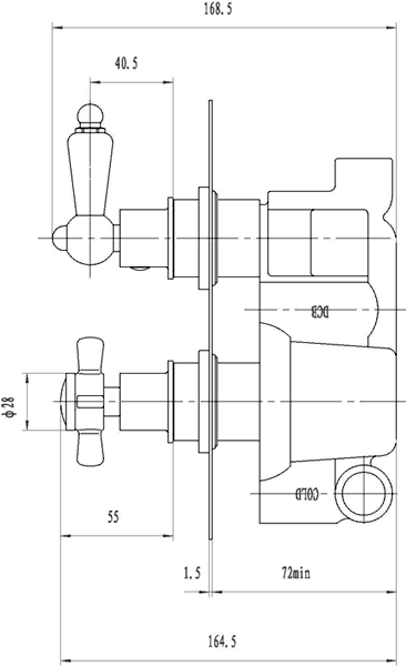 Technical image of Nuie Beaumont Twin Thermostatic Shower Valve (Chrome)