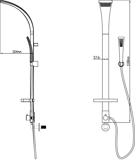 Technical image of Hudson Reed Flare Modern Rigid Riser Shower Kit (Black).
