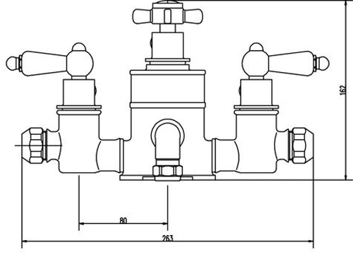 Technical image of Ultra Showers Triple Exposed Thermostatic Shower Valve & Riser Kit.