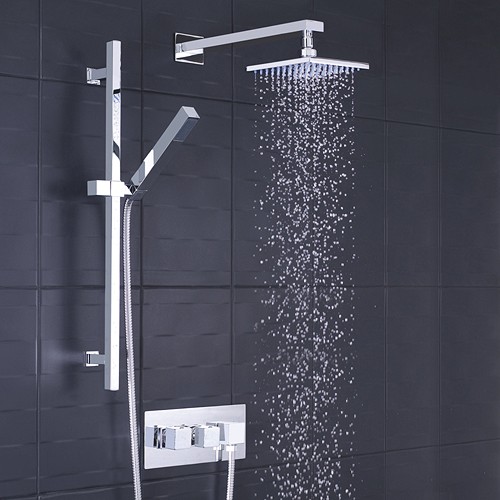 Larger image of Hudson Reed Kubix 3/4" Thermostatic Shower Valve, Diverter, Head & Slide Rail.