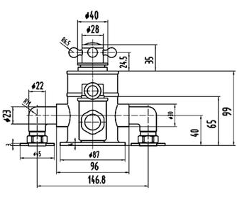 Technical image of Ultra Showers Triple Exposed Valve With Rigid Riser Kit & Bath Spout.