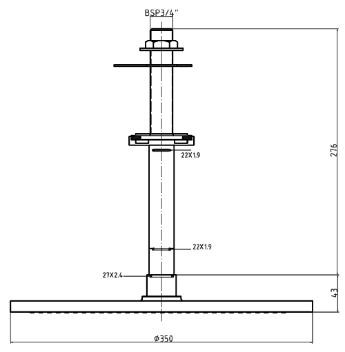 Technical image of Hudson Reed Grand XXL Sheer Round Shower Head & Ceiling Arm. 35cm (14").