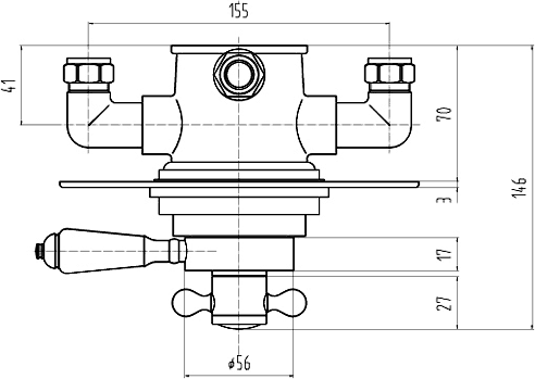 Technical image of Hudson Reed Traditional Dual concealed thermostatic shower valve.