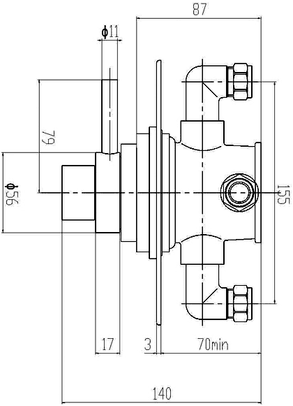 Technical image of Ultra Spirit Thermostatic Dual Shower Valve With Slimline Slide Rail Kit.