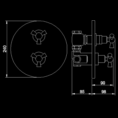 Technical image of Hudson Reed Milan Twin concealed thermostatic shower valve